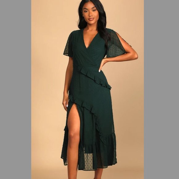 Sangria Dress In Emerald Green Swiss Dot